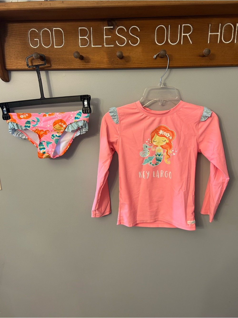 Girls' Pink Mermaid Rash Guard Swim Set
